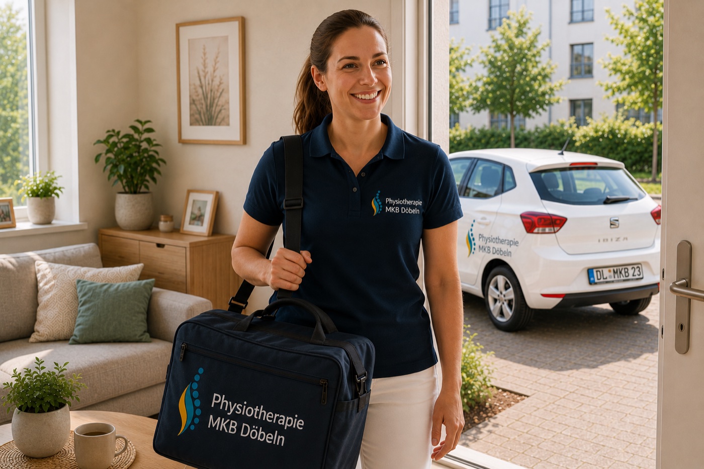 Physiotherapeutin behandelt älteren Patienten zuhause